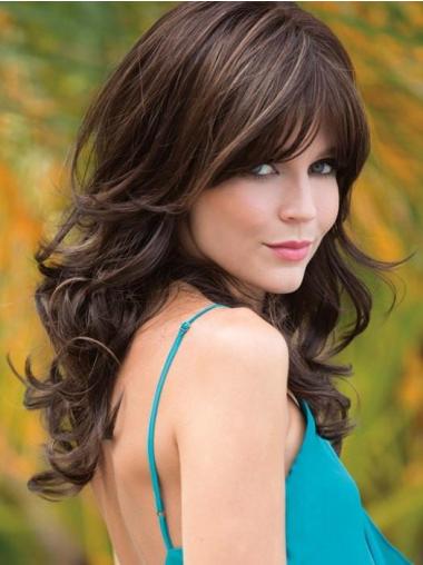 With Bangs Brown Wavy 18" Long Synthetic Wigs
