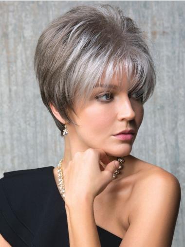Capless Straight Cropped 6" Cheap Grey Wigs