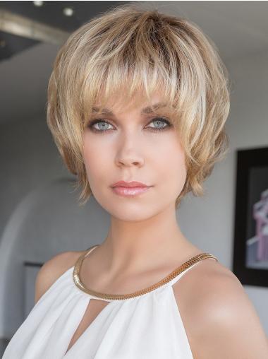 100% Hand-tied Brown 8" Short With Bangs High Heat Wigs