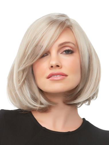 100% Hand-tied Blonde 12" Chin Length With Bangs Heat Friendly Wigs