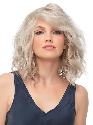 100% Hand-tied 12" Wavy Blonde With Bangs Wig
