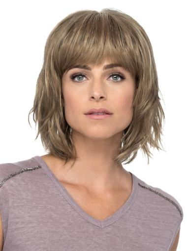 Monofilament 12" Wavy Blonde With Bangs Cheap Wigs