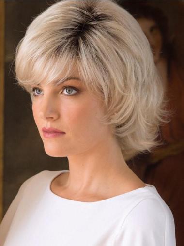 Capless 8" Wavy Blonde With Bangs Wigs For Women