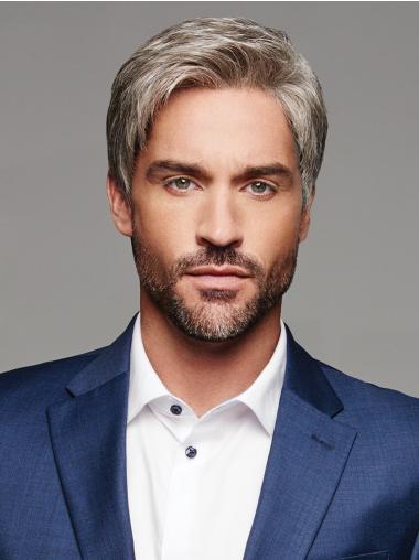 Monofilament 6" Straight Grey Without Bangs Wig For Men