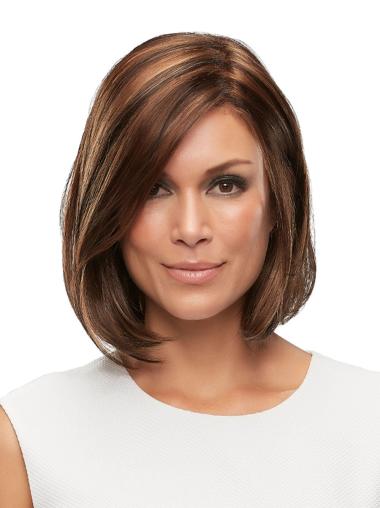 Auburn 12" Straight Without Bangs 100% Hand-tied Wigs