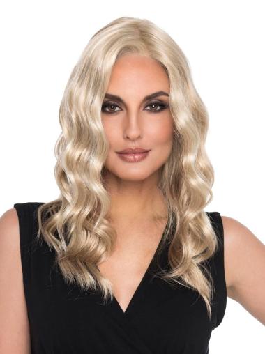 Curly Blonde Without Bangs 16" Mono Top Wig