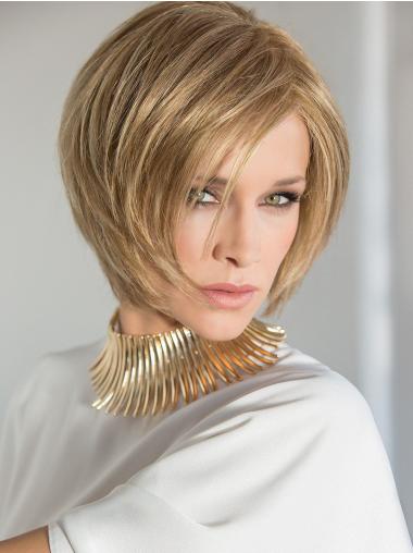 Blonde 8" Straight Layered 100% Hand Tied Wigs