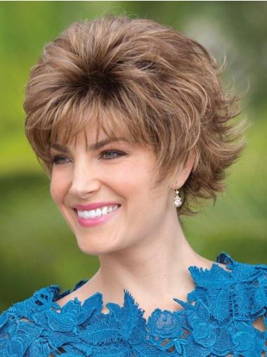 Capless Brown 6" Short With Bangs Synthetic Wigs