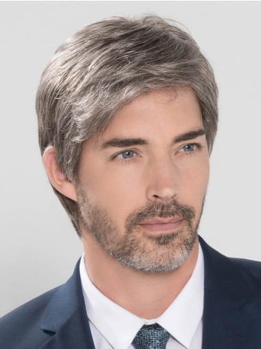 100% Hand-tied Straight Short 4" Grey Wigs For Men