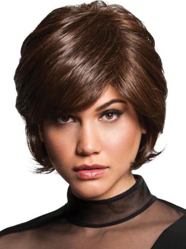 Capless 8" Wavy Brown Layered Ladies Synthetic Wigs