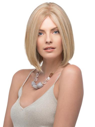 Blonde Without Bangs Straight 12" Ladies Human Hair Wigs