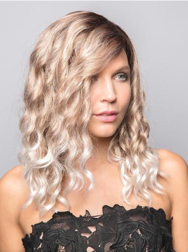 Blonde 14" Curly With Bangs 100% Hand-tied Wigs