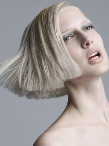Capless Grey Chin Length Straight 10" Platinum Blonde Popular Fashion Wigs
