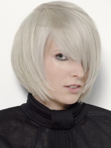Capless Grey Chin Length Straight 12" Platinum Blonde Stylish Fashion Wigs