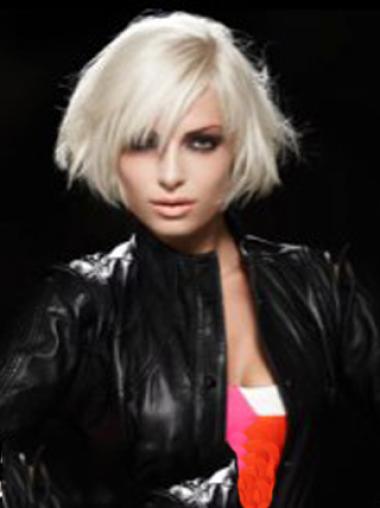 Lace Front Layered Short Straight 12" Platinum Blonde Comfortable Fashion Wigs