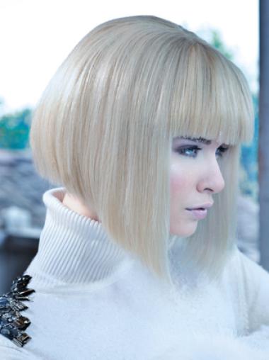 Lace Front Bobs Chin Length Straight 12" Platinum Blonde No-Fuss Fashion Wigs