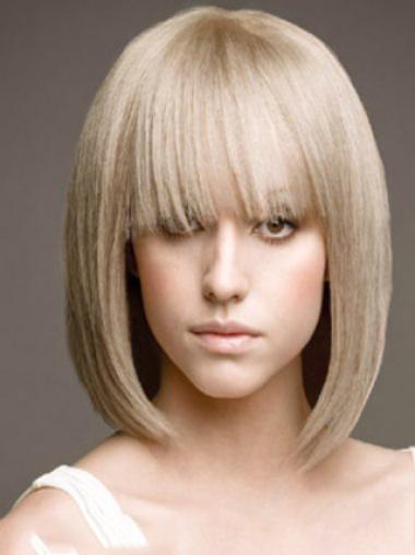 Full Lace Bobs Chin Length Straight 12" Platinum Blonde Beautiful Fashion Wigs