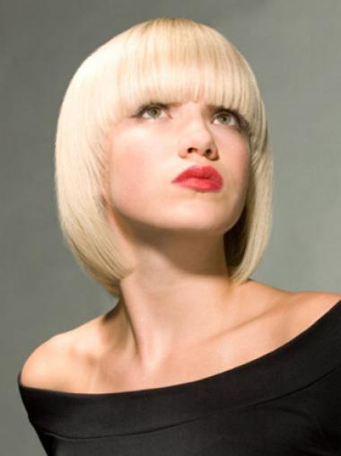 Full Lace Bobs Chin Length Straight 10" Platinum Blonde Online Fashion Wigs