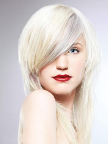 Lace Front With Bangs Long Straight 16" Platinum Blonde Fashionable Fashion Wigs