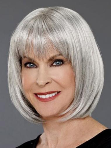 Straight Capless 12" Affordable Chin Length Grey Wigs