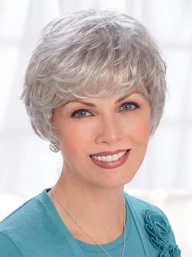 Lace Front Wigs Human Hair Short Length Wavy Style Grey Cut