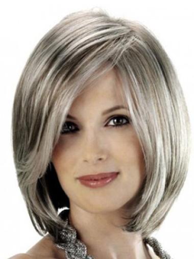 Straight Lace Front 12" Stylish Chin Length Grey Wigs
