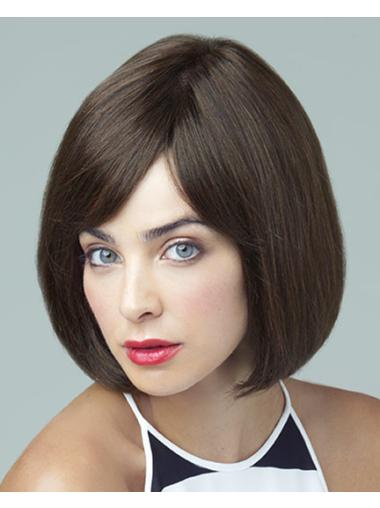Remy Human Brown Straight Bobs 10" Large Cap Monofilament Wigs
