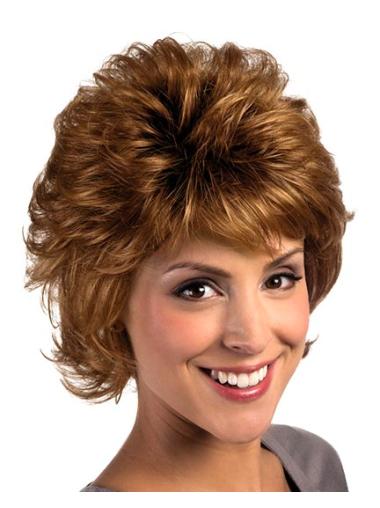 9" Popular Curly With Bangs Auburn Short Wigs