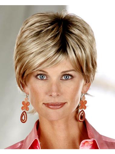 Straight Layered Short Cheap Blonde Synthetic Wigs