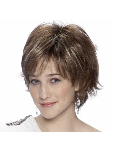 8" Hairstyles Straight Layered Brown Short Wigs