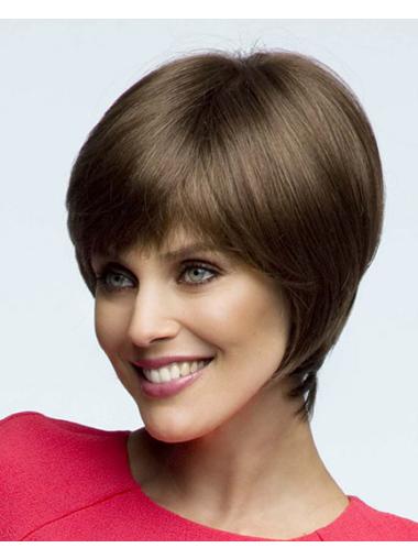 Straight Short Brown 7.5" Lace Front Sleek Bob Wigs