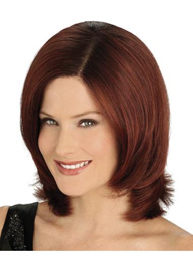 Convenient Auburn Chin Length Straight Without Bangs Lace Front Wigs