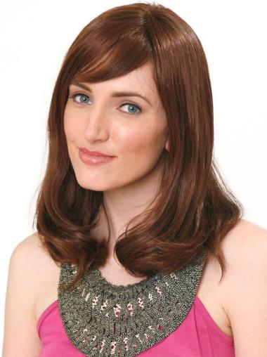 Human Hair Hand Band Wig Shoulder Length Auburn Color With Bangs