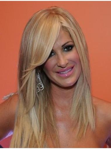 Kim Zolciak Wigs With Bangs Lace Front Long Length Blonde Color