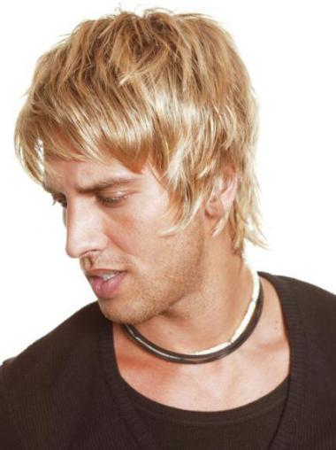 Blonde Full Lace Straight With Bangs Short Mens Blonde Wigs Cheap