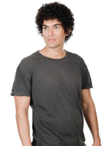 Full Lace Short Remy Human Black Straight Mens Curly Wig