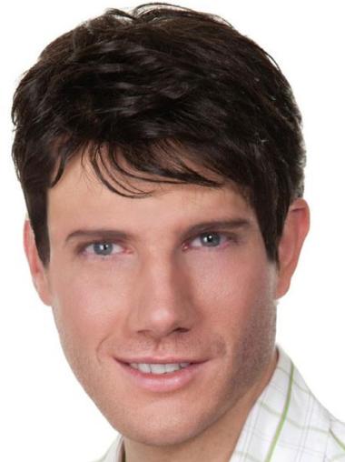 Black Short Straight Capless Remy Human Real Hair Wigs For Men UK