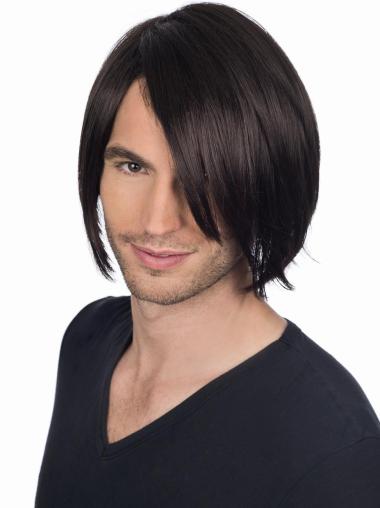 Full Lace Straight Black Men Wigs With Bangs