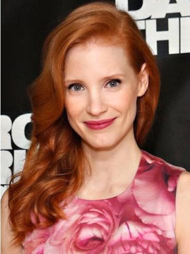 Without Bangs Long Copper Wavy 16" Style Human Hair Jessica Chastain Wigs