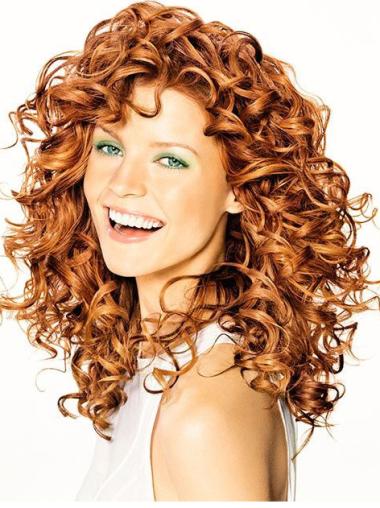 Copper Shoulder Length Curly Without Bangs 16" Hairstyles Medium Wigs