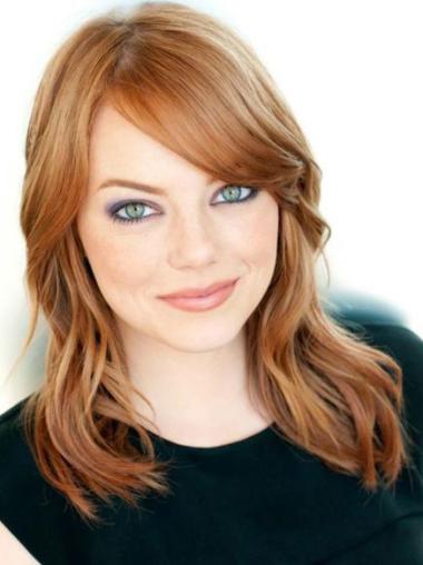 16" Wavy Without Bangs Lace Front Copper Designed Long Emma Stone Wigs