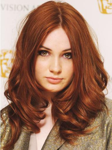 Without Bangs Long Copper Wavy 18" Suitable Human Hair Karen Gillan Wigs