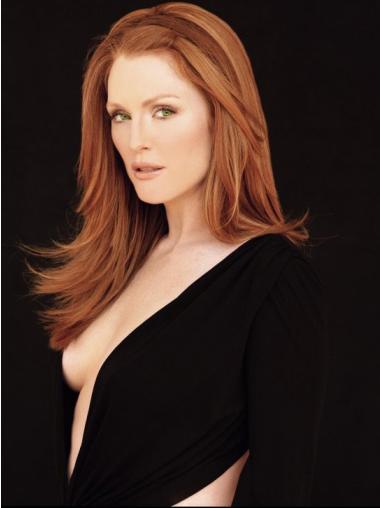 Without Bangs Long Copper Straight 18" Popular Human Hair Julianne Moore Wigs