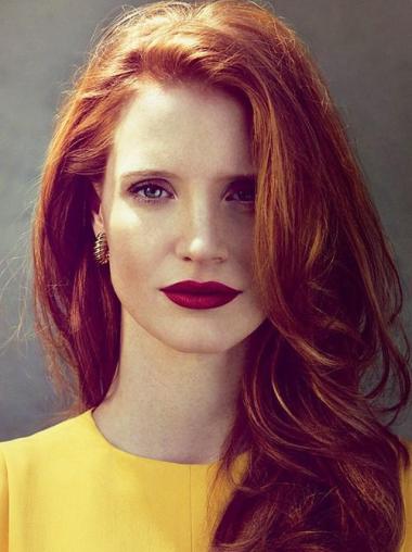 Without Bangs Long Copper Wavy 18" Designed Human Hair Jessica Chastain Wigs