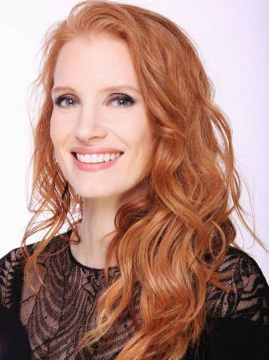 Without Bangs Long Copper Wavy 20" Top Human Hair Jessica Chastain Wigs