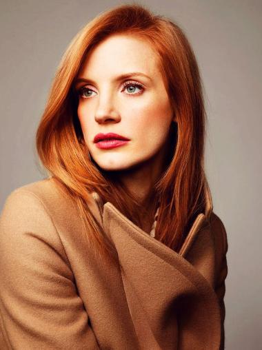 Without Bangs Long Copper Straight 16" Comfortable Human Hair Jessica Chastain Wigs