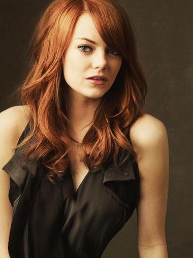 18" Wavy Without Bangs Lace Front Copper Hairstyles Long Emma Stone Wigs