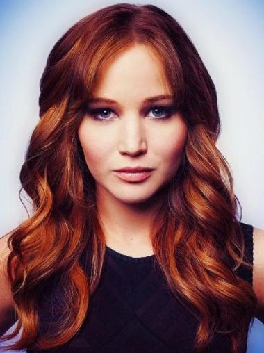 100% Human Hair Jennifer Lawrence Wigs With Capless Wavy Style Long Length