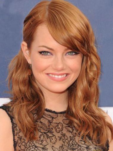 With Bangs Long Copper Wavy 18" Exquisite Human Hair Emma Stone Wigs