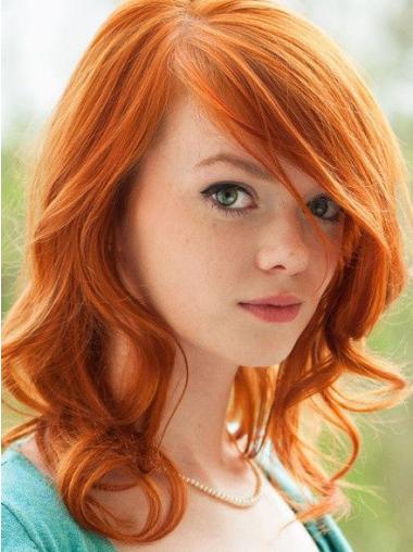 Copper Shoulder Length Wavy With Bangs 16" New Medium Wigs
